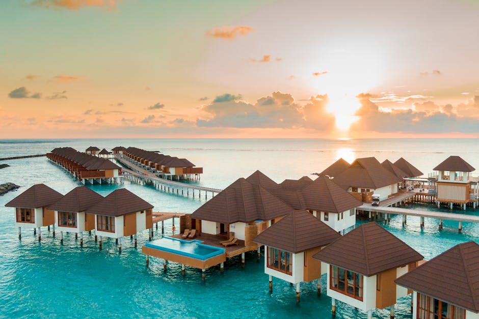 Maldives Villas With Sun Loungers Above the Lagoon